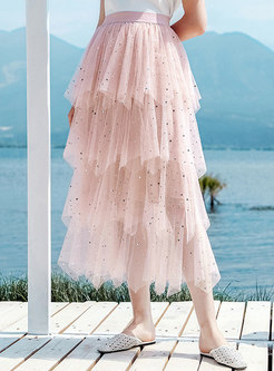Mesh Sequined Sweet Easy-matching Skirt