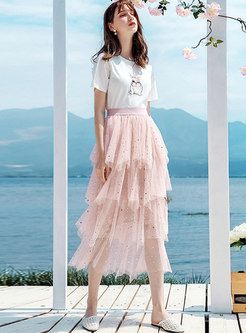 Mesh Sequined Sweet Easy-matching Skirt