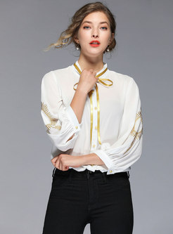 Loose Single-breasted Tied Chiffon Blouse 