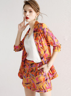 Work Multi-color Printed Small Two-piece Suit