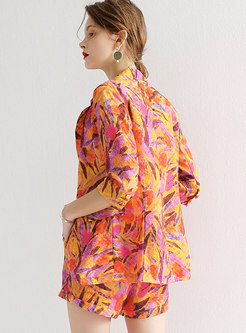 Work Multi-color Printed Small Two-piece Suit