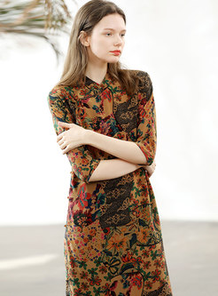 Ethnic Silk Multi-color Button Loose Maxi Dress