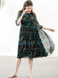 Stylish Print Silk Casual Shift Dress