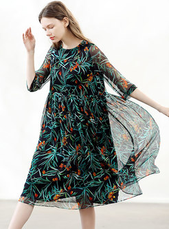 Stylish Print Silk Casual Shift Dress