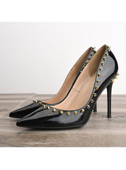 Fashion Pointed Head Rivet High Heel Leather Shoes