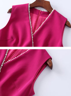 Stylish V-neck Beaded Sleeveless Bodycon Dress