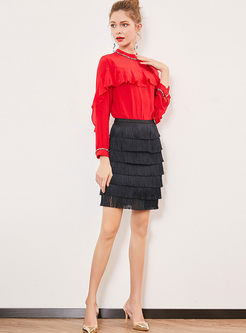 Fashion High Waist Tassel Slim Sheath Skirt