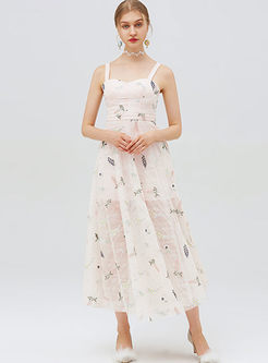 Sexy Sleeveless Lace Embroidered Maxi Dress