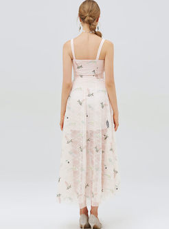 Sexy Sleeveless Lace Embroidered Maxi Dress
