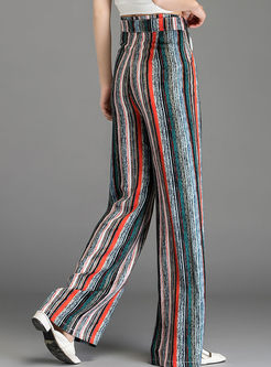 Casual Bowknot High Waisted Striped Wide Leg Pants