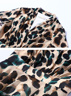 Leopard V-neck High Waist Hem Maxi Dress