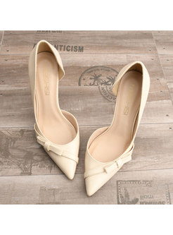Chic Pointed Toe Bowknot High Heel Leather Shoes
