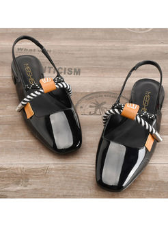 Trendy Color-blocked Square Neck Flat Shoes