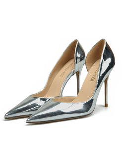 Fashion Silver Pointed Toe High Heel Leather Shoes