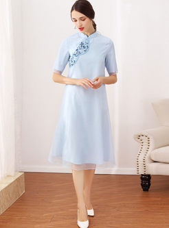 Retro Mandarin Collar Short Sleeve Cheongsam Dress