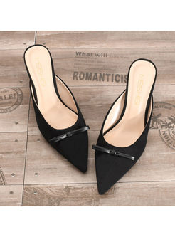 Stylish Pointed Head Bowknot High Heel Slippers