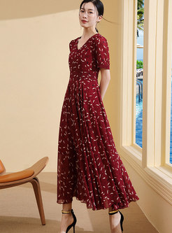 Elegant Print V-neck Slim Maxi Dress