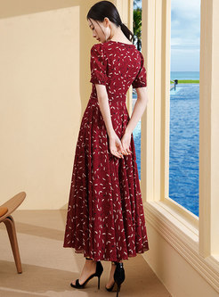 Elegant Print V-neck Slim Maxi Dress