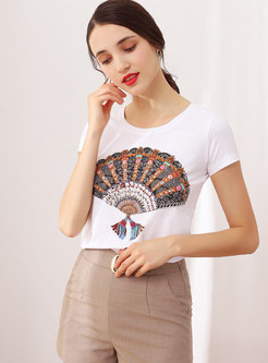 Casual O-neck Patchwork Tassel T-shirt
