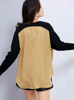 Khaki O-neck Plus-size Casual Sweatshirt