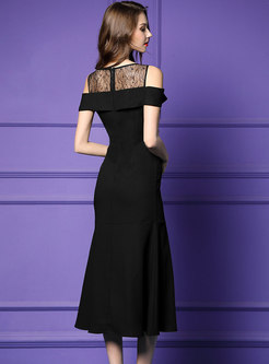Elegant Off Shoulder Lace Splicing Bodycon Dress