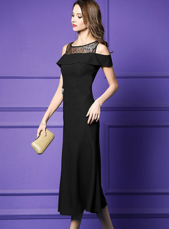 Elegant Off Shoulder Lace Splicing Bodycon Dress