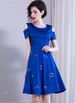 Plus Size High Waist Embroidered A Line Dress