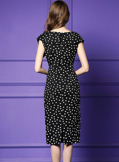 Elegant Polka Dot V-neck High Waist Bodycon Dress