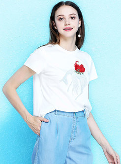 All-matched Embroidered Cotton T-shirt