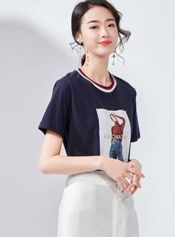 Casual O-neck Short Sleeve Pullover T-shirt