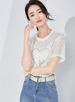 Sweet Perspective Heart Embroidered T-shirt With Cami