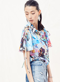 Stylish Print Lapel Tied Single-breasted Blouse
