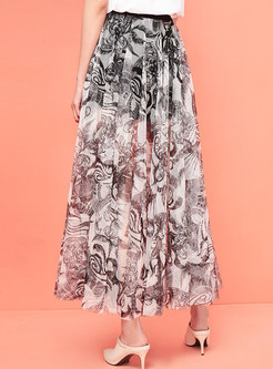 Stylish Print Elastic Waist A Line Skirt