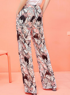 Chic Color-blocked Print Straight Pants 