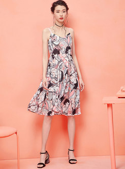 Fashion Color-blocked Print Chiffon Slip Dress