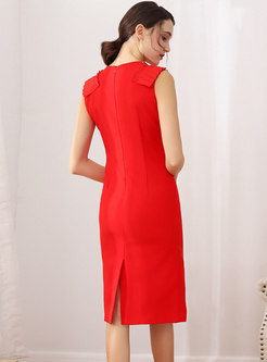 Solid Color V-neck Sleeveless Bodycon Dress