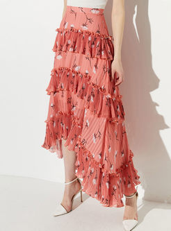 Trendy High Waist Asymmetric Pleated Skirt