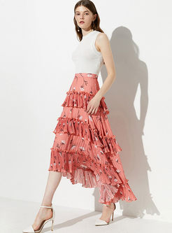 Trendy High Waist Asymmetric Pleated Skirt