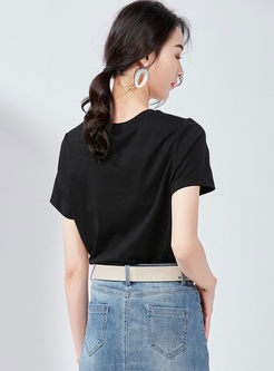 Casual O-neck Short Sleeve Print T-shirt