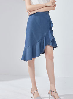 Fashion High Waist Falbala Irregular Denim Skirt