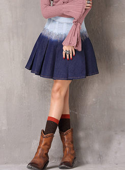 Color-blocked High Waist Denim Mini Skirt