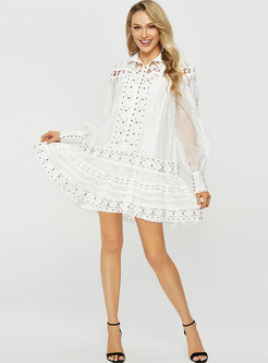 Chic Hollow Out White Lace Beaded Shift Dress