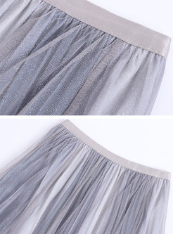 Chic Color-blocked Elastic Waist Pleated Skirt