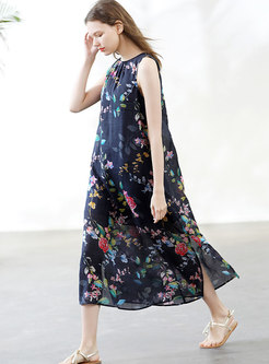 Stylish Print Sleeveless Loose Maxi Dress