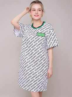 Chic Letter Print O-neck Loose T-shirt Dress