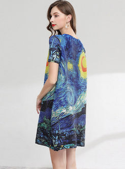 Chic Color-blocked Print Loose Shift Dress