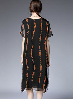 Casual Striped O-neck Loose Midi Dress