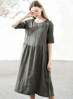 Brief Solid Color Summer Comfortable Linen Shift Dress