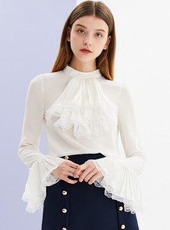 Brief Lace Splicing Flare Sleeve Court Blouse