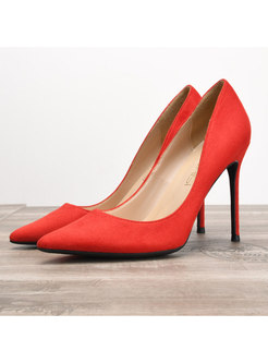 Pure Color Flock Thin Heel Shoes